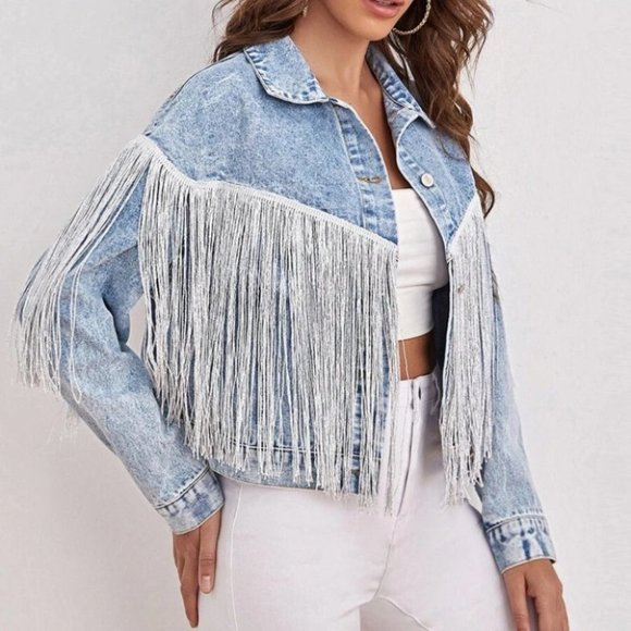 Sexy Fringe Trim Denim Jacket - Picture 6 of 11